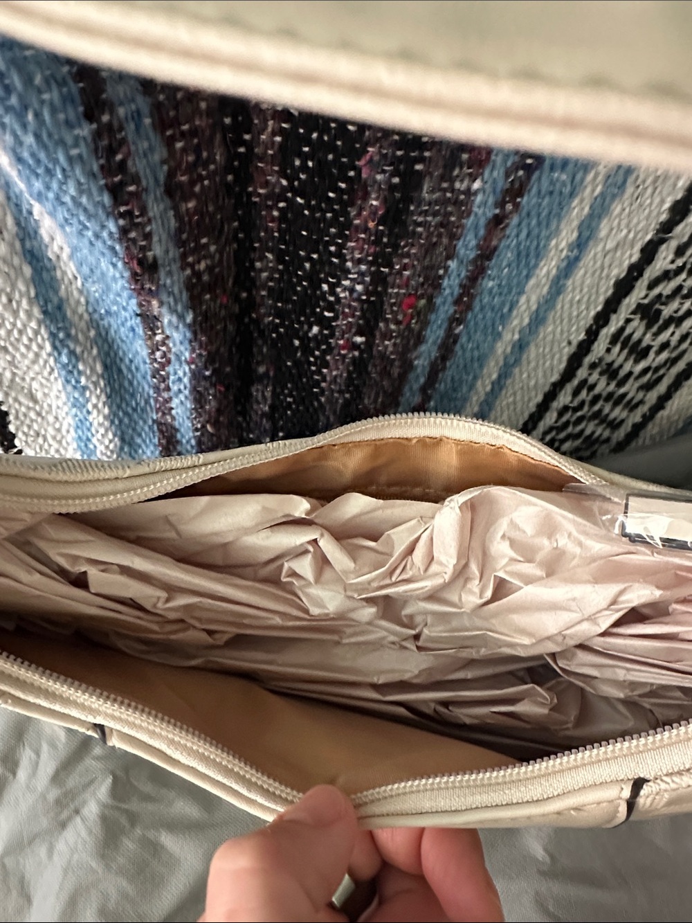 Tahari Cream Checker-Panel Shoulder Bag View 3